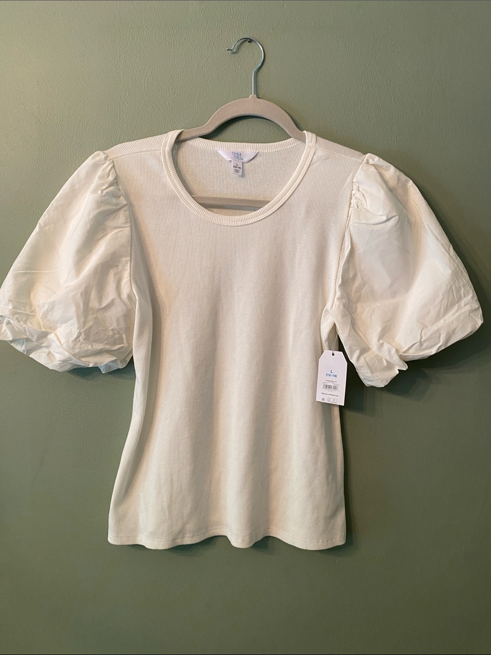 Ivory Puff-Sleeve Crewneck Top NWT